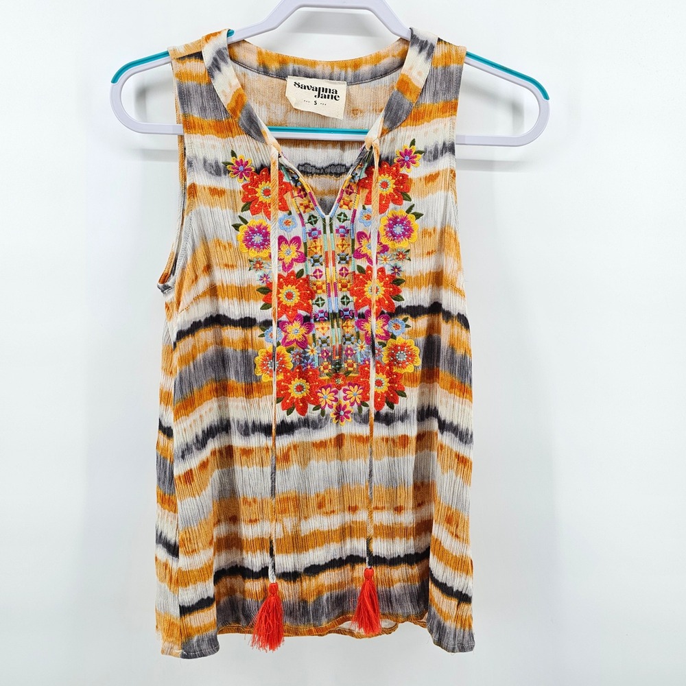 Savanna Jane Tank Top Women S Tie Dye Embroidered Tassel Boho 19027